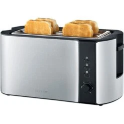 Severin Toaster AT 2590 Langschlitztoaster, 4 Scheiben, 1400 Watt, Edelstahl Gebürstet, Silber