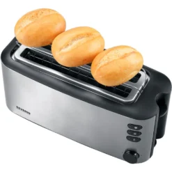Severin Toaster »AT 2509«, 2 Lange Schlitze, 1400 W, Wärmeisolierend + Doppelwandiges Edelstahl-Gehäuse, Brötchenaufsatz -Deutschland Severin Verkaufs-Shop 5112d0363ff681048bf1514c3abbe195