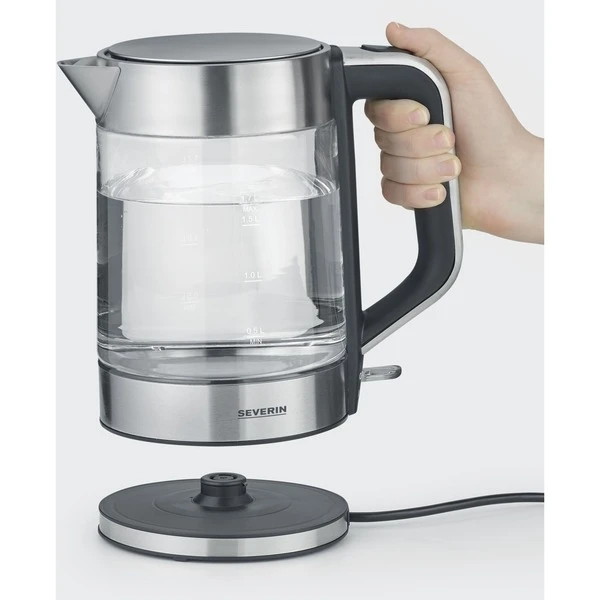 Severin Glas-Wasserkocher WK 3420 (edelstahl (gebürstet)/schwarz, 1,7 Liter) 3 Severin Glas-Wasserkocher WK 3420 (edelstahl (gebürstet)/schwarz, 1,7 Liter) – Bild 3