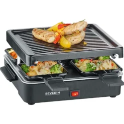 Severin Raclette »RG 2370«, 4 St. Raclettepfännchen, 600 W, Grillplatte, Antihaftbeschichtung, Kompaktes Design, Kontrollleuchte