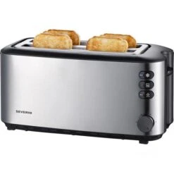 Severin Toaster AT 2509 Langschlitztoaster, 4 Scheiben, 1400 Watt, Edelstahl Gebürstet, Silber